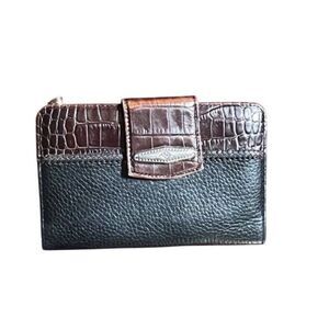 Brighton Brown Black Pebble-stone Leather Bifold Wallet with Snap Closure